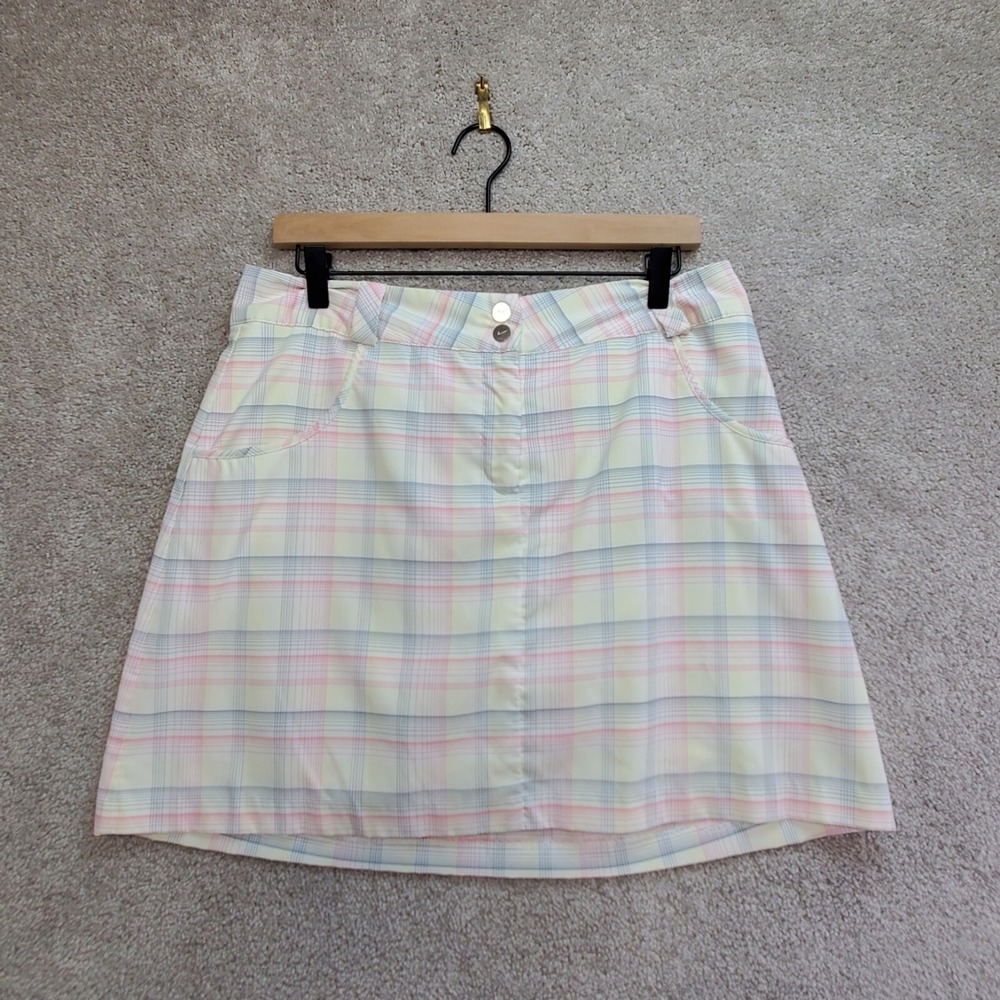 Nike Golf Dri-FIT A-Line Skirt Skort Womens 10 Pink White Plaid Outdoor Preppy